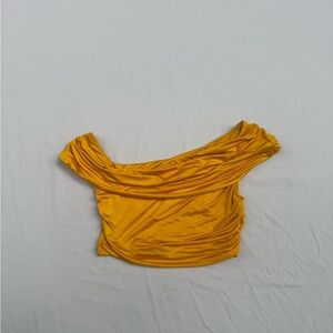 Oh Polly Mustard Off-Shoulder Crop Top